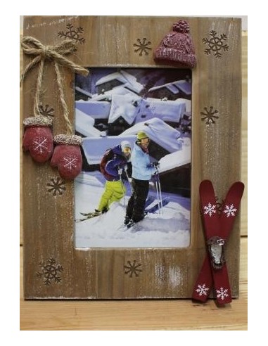 cadre photo bois ski gants rouges montagne horizontal