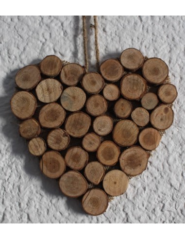 Coeur  RONDINS en pin à suspendre 20 x 20 cm
